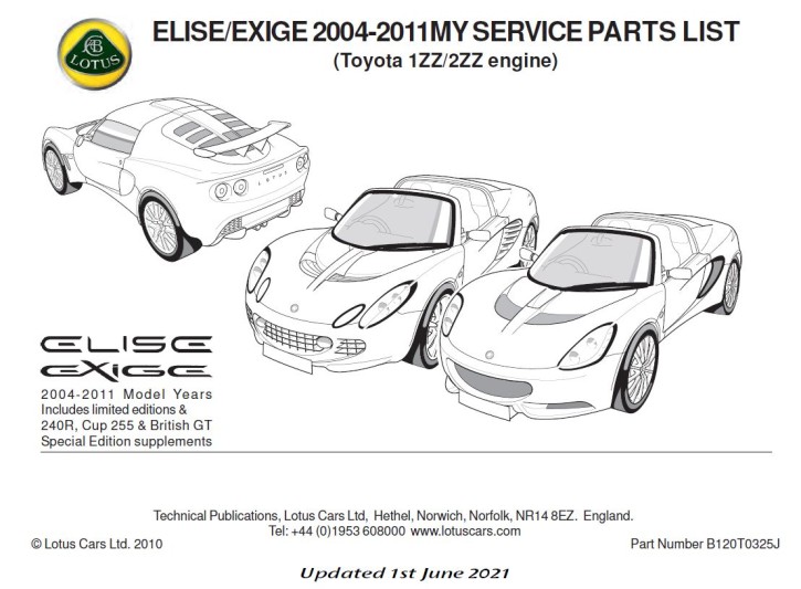 Service Parts List Exige MK2 Toyota