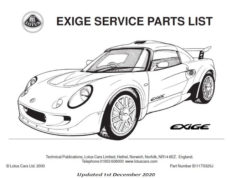 Service Parts List Exige MK1 Rover