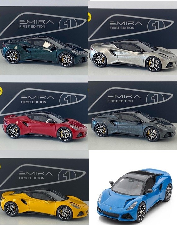 Lotus Emira Scale Model different colours 1:43